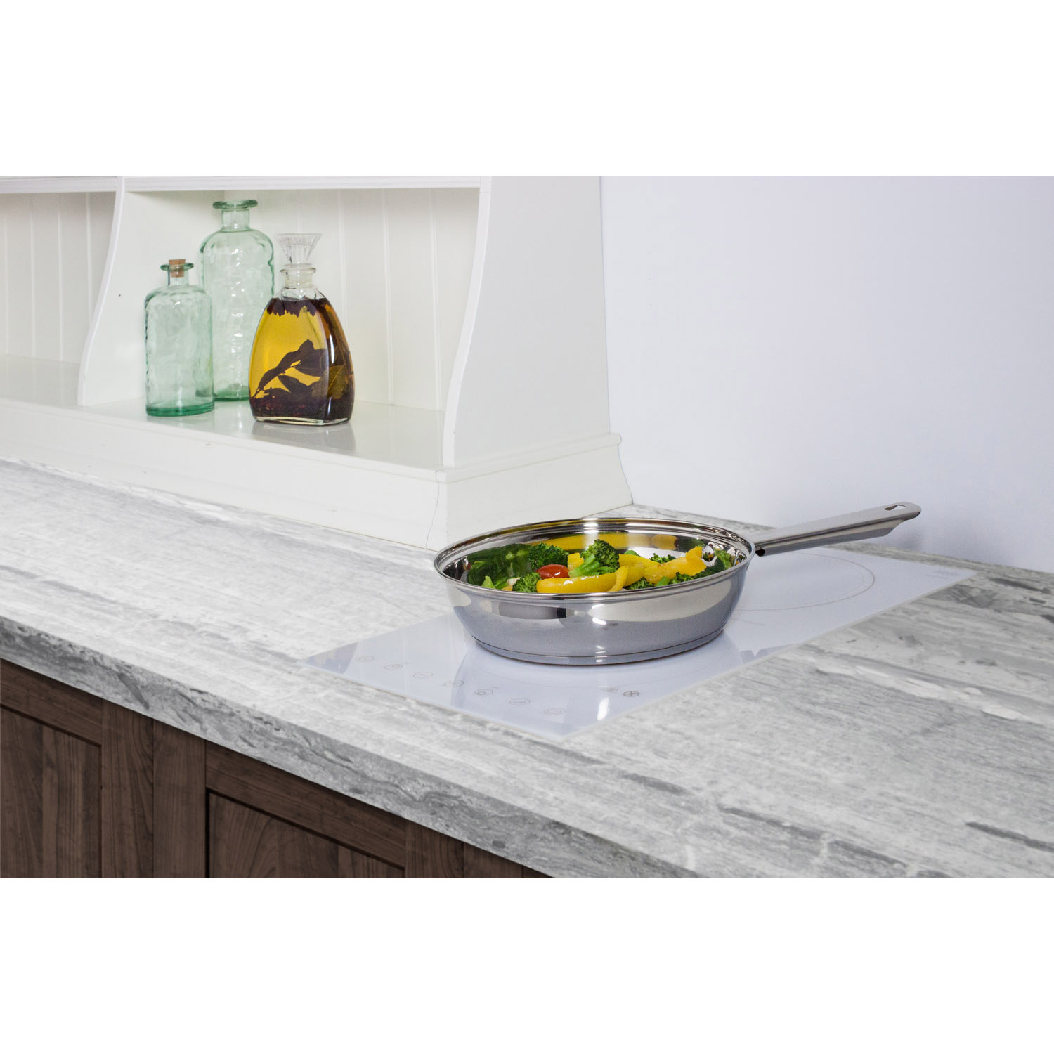 230V 2-burner cooktop in white ceramic Schott glass with digital touch controls, 3000W